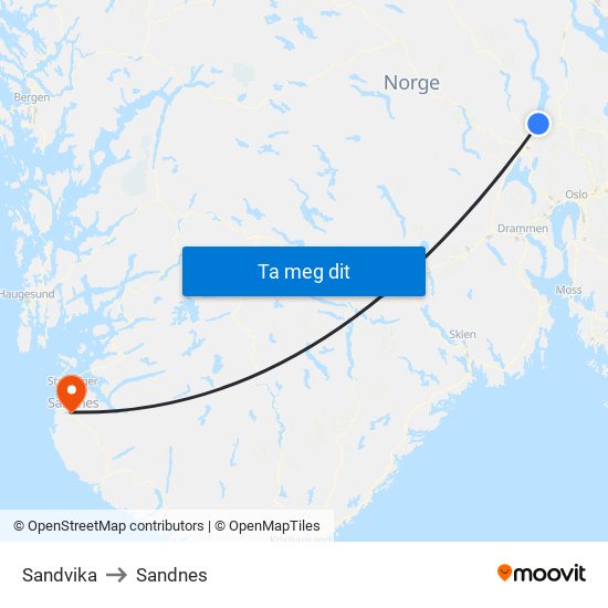 Sandvika to Sandnes map