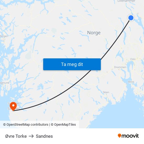 Øvre Torke to Sandnes map
