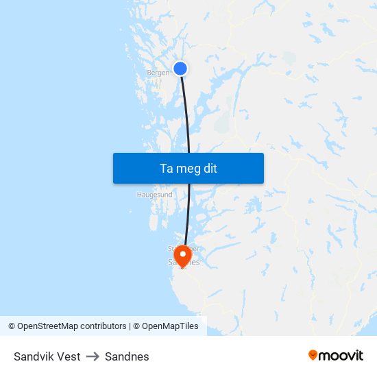 Sandvik Vest to Sandnes map