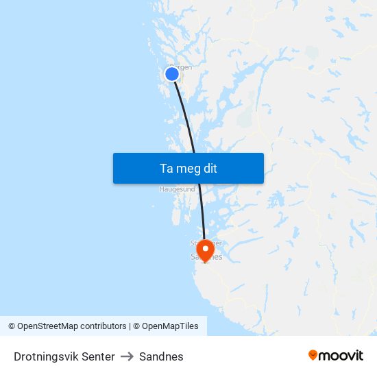 Drotningsvik Senter to Sandnes map