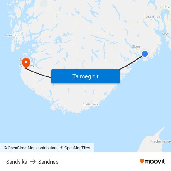 Sandvika to Sandnes map