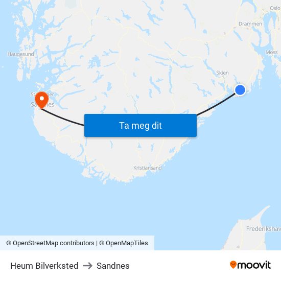 Heum Bilverksted to Sandnes map