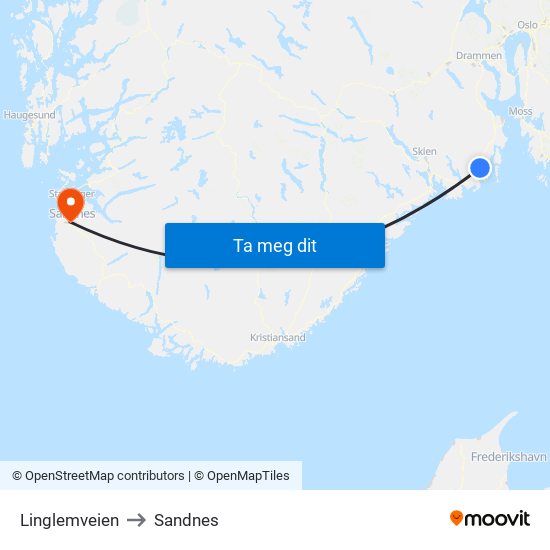 Linglemveien to Sandnes map