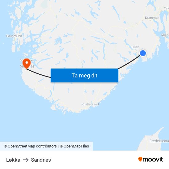 Løkka to Sandnes map