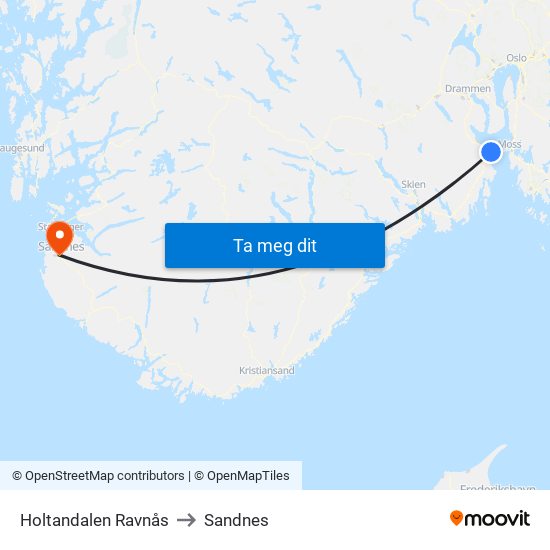 Holtandalen Ravnås to Sandnes map