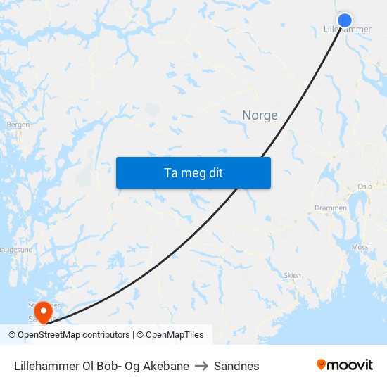 Lillehammer Ol Bob- Og Akebane to Sandnes map