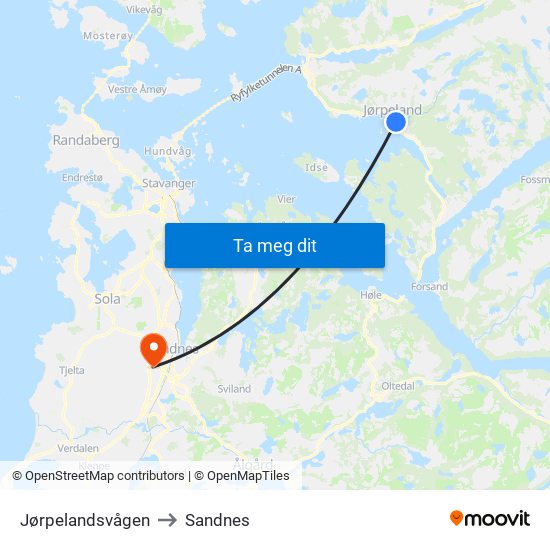 Jørpelandsvågen to Sandnes map