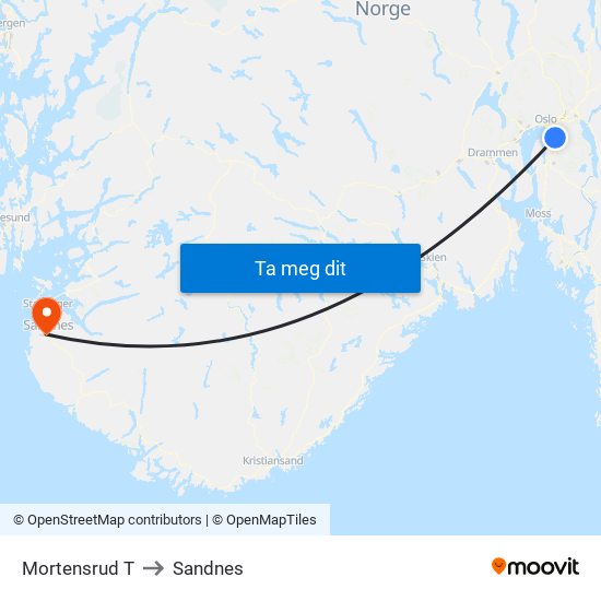 Mortensrud T to Sandnes map