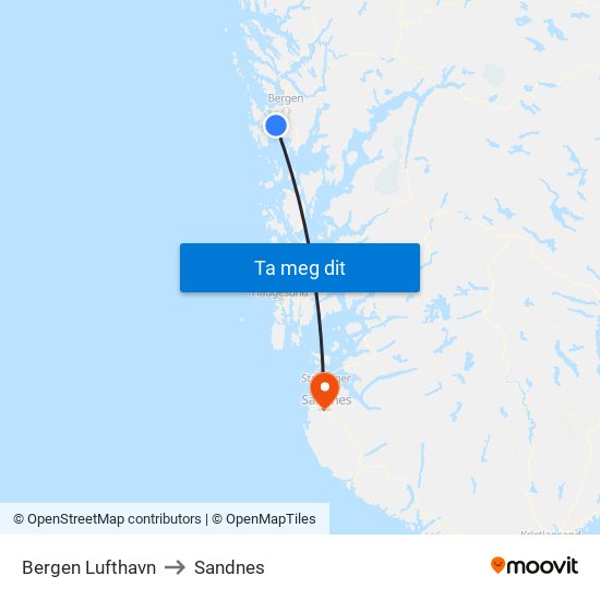 Bergen Lufthavn to Sandnes map