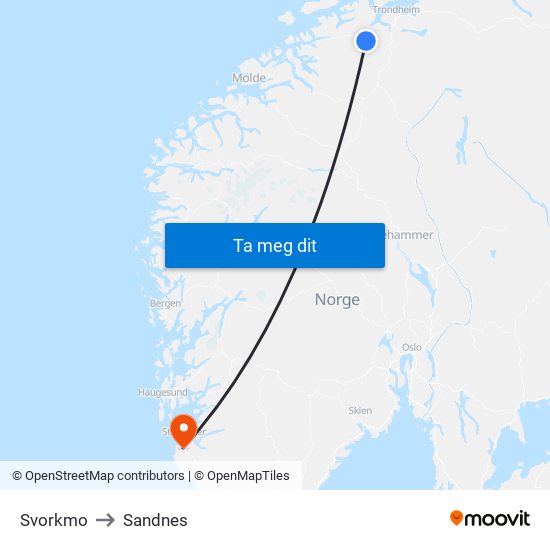 Svorkmo Klinglivegen to Sandnes map