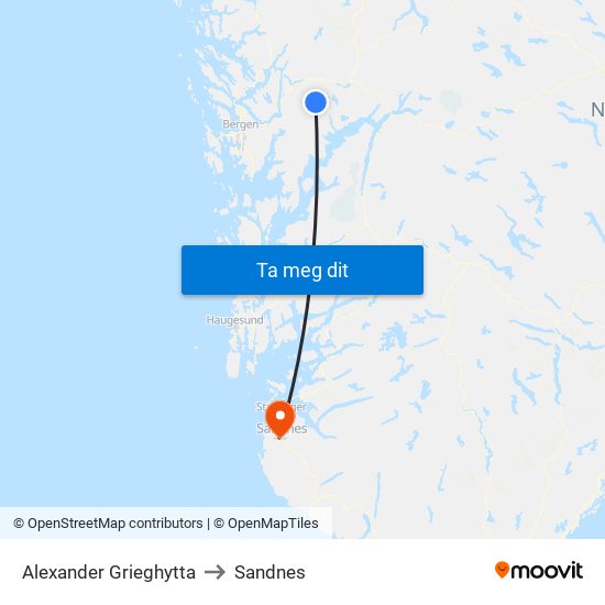 Alexander Grieghytta to Sandnes map