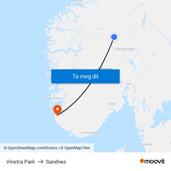 Vinstra Park to Sandnes map