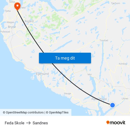 Feda Skole to Sandnes map