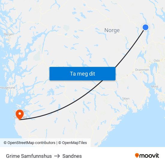 Grime Samfunnshus to Sandnes map