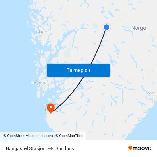 Haugastøl Stasjon to Sandnes map