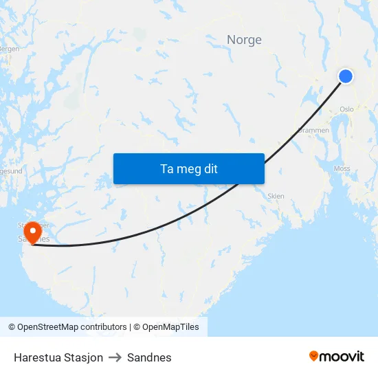 Harestua Stasjon to Sandnes map