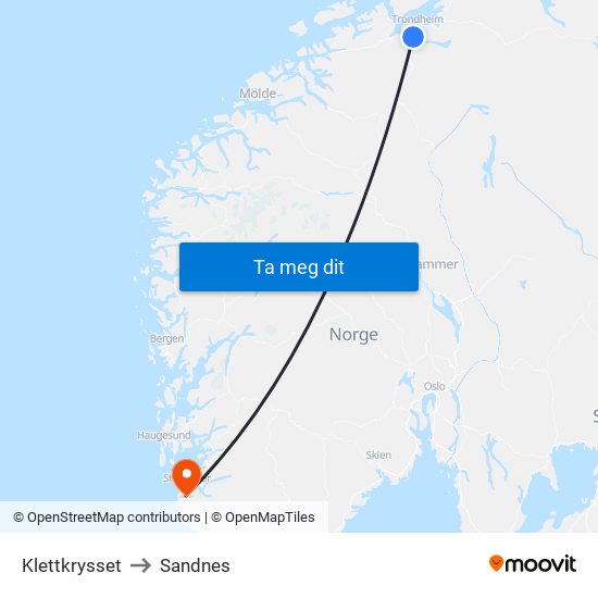 Klettkrysset to Sandnes map