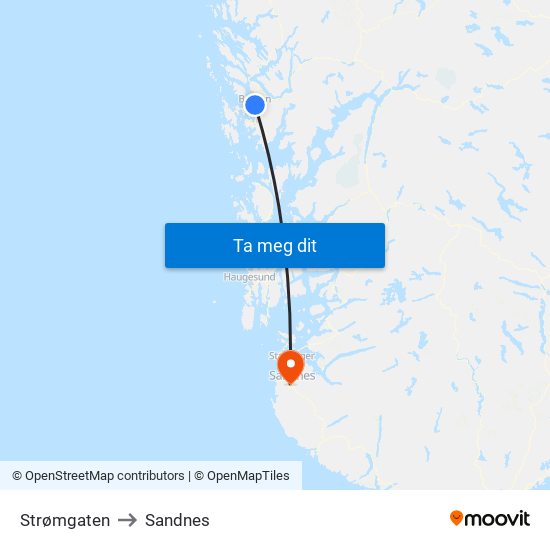 Strømgaten to Sandnes map