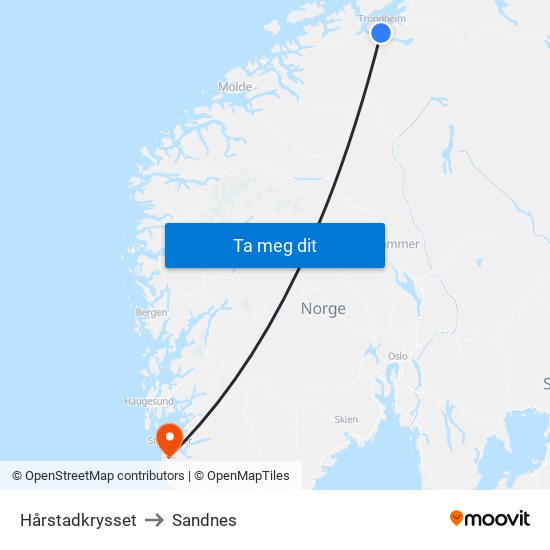 Hårstadkrysset to Sandnes map