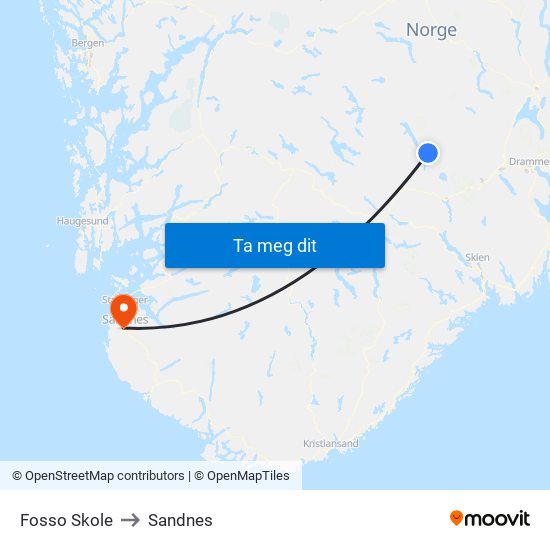 Fosso Skole to Sandnes map