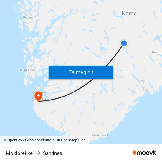 Moldbrekke to Sandnes map