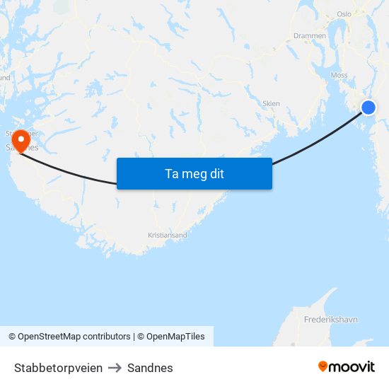 Stabbetorpveien to Sandnes map