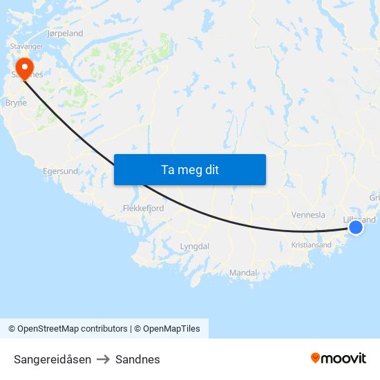 Sangereidåsen to Sandnes map