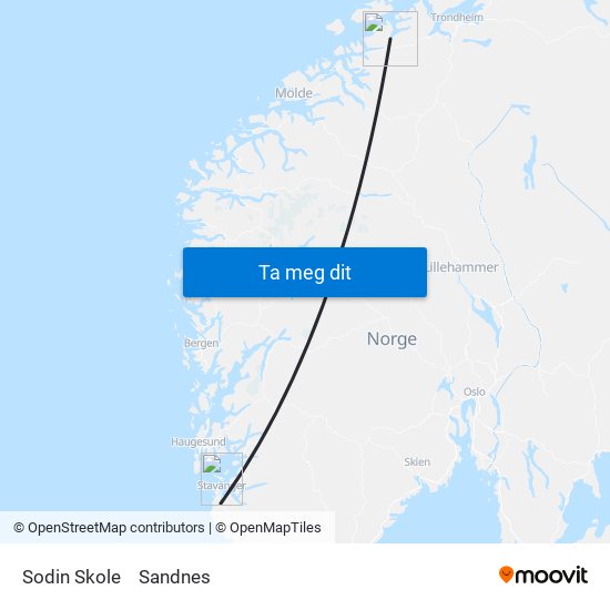 Sodin Skole to Sandnes map