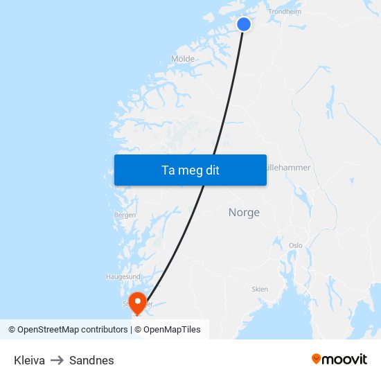 Kleiva to Sandnes map