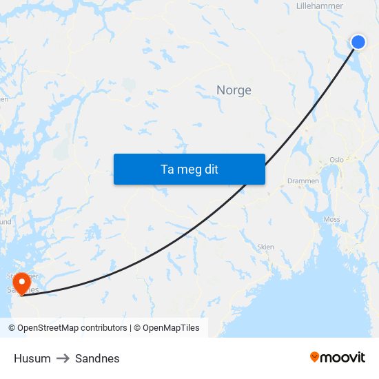 Husum to Sandnes map