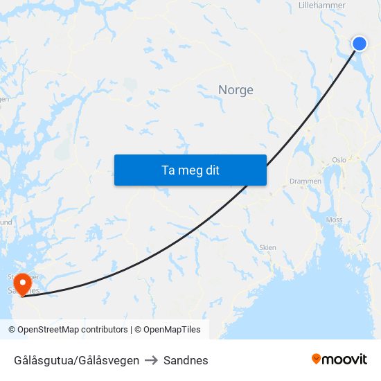 Gålåsgutua/Gålåsvegen to Sandnes map