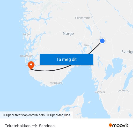 Tekstebakken to Sandnes map