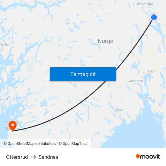 Ottersrud to Sandnes map