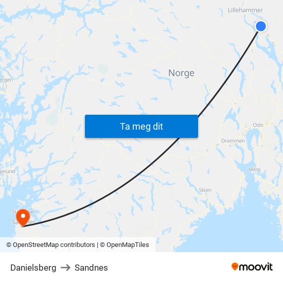 Danielsberg to Sandnes map