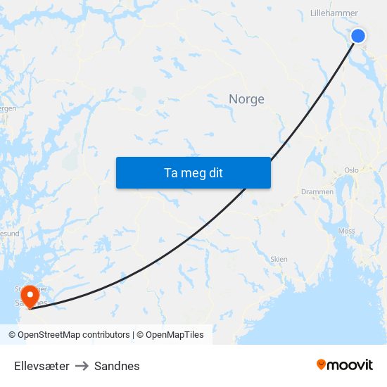 Ellevsæter to Sandnes map