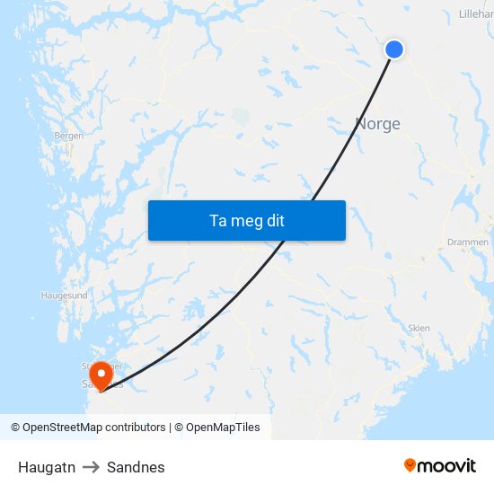 Haugatn to Sandnes map