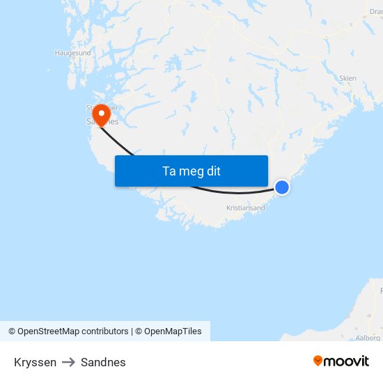 Kryssen to Sandnes map
