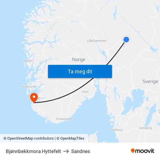 Bjønnbekkmora Hyttefelt to Sandnes map