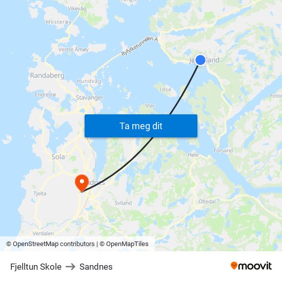 Fjelltun Skole to Sandnes map