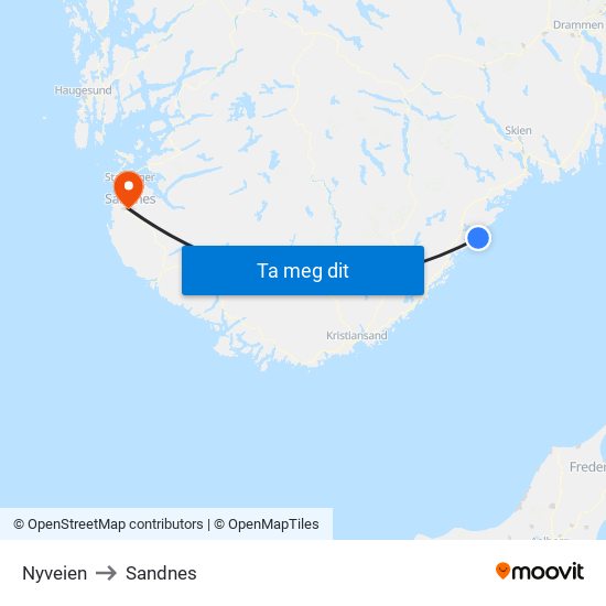Nyveien to Sandnes map