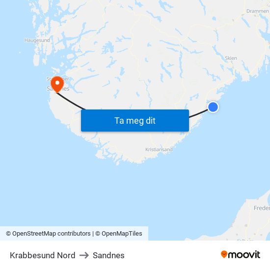 Krabbesund Nord to Sandnes map