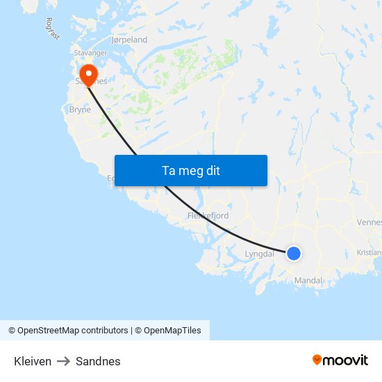 Kleiven to Sandnes map