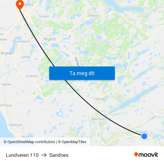 Lundveien 110 to Sandnes map