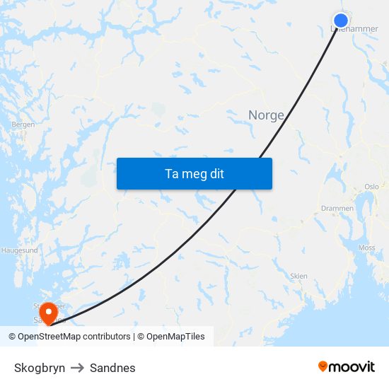 Skogbryn to Sandnes map