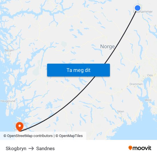 Skogbryn to Sandnes map