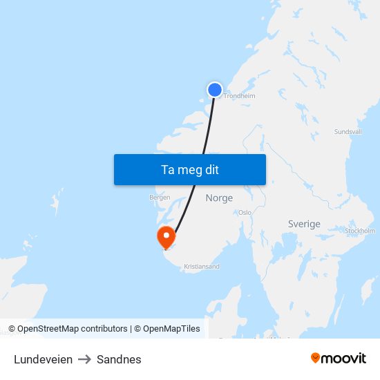 Lundeveien to Sandnes map