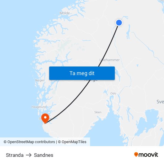 Stranda to Sandnes map