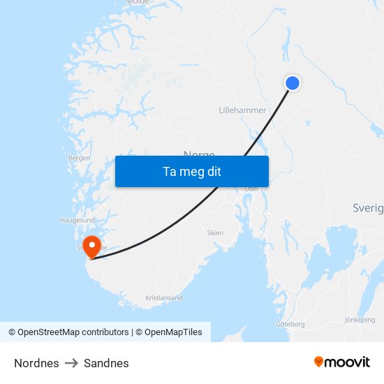 Nordnes to Sandnes map