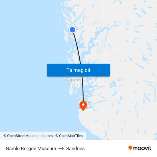 Gamle Bergen Museum to Sandnes map
