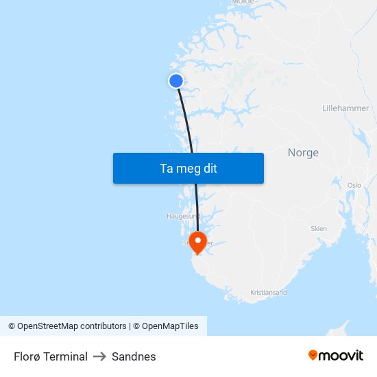 Florø Terminal to Sandnes map